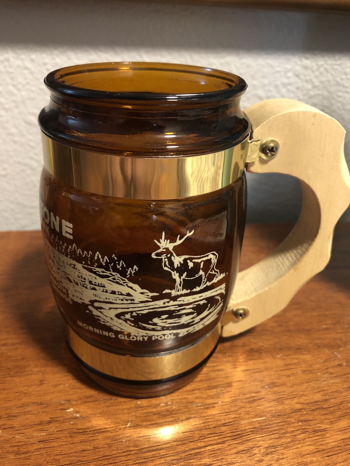 Siesta Ware Glass Mug w Wood Handle Yellowstone National Park Stein