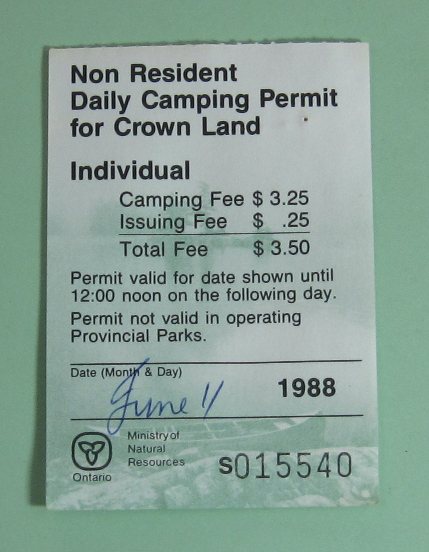 1988 Ontario Canada Non Resident Daily Park Permit For Crown Land Hunting Stamp