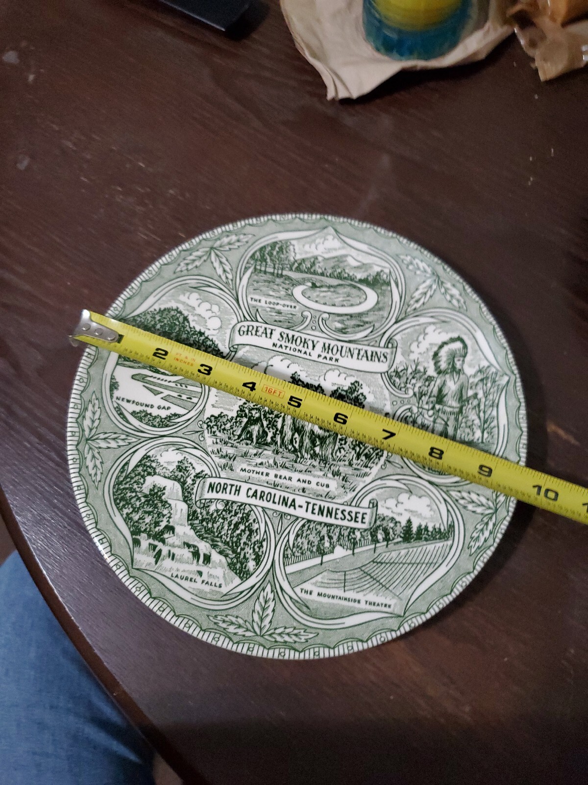 9 1/2″ COLLECTIBLE PLATE Great Smoky Mountains National Park Green on White VG
