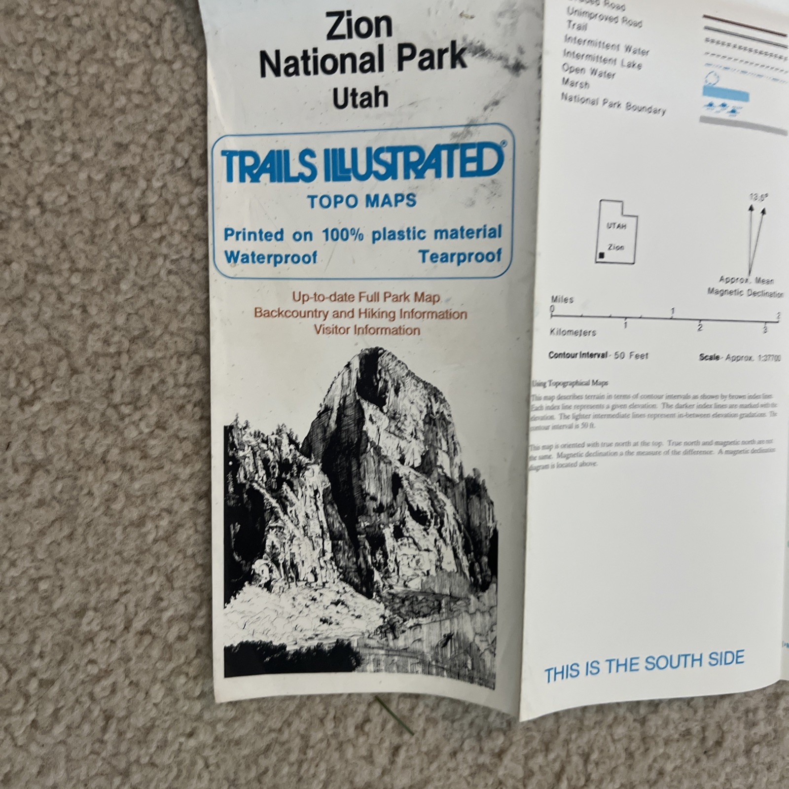 NP Zion National Park Waterproof Trail Map Narrows topographic Angels Peak Hike