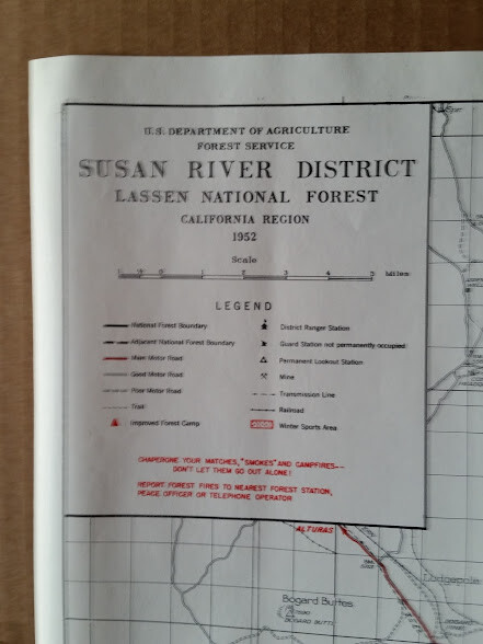 Susan River USDA Forest Service Map 1952- District-Lassen National Forest- Clean