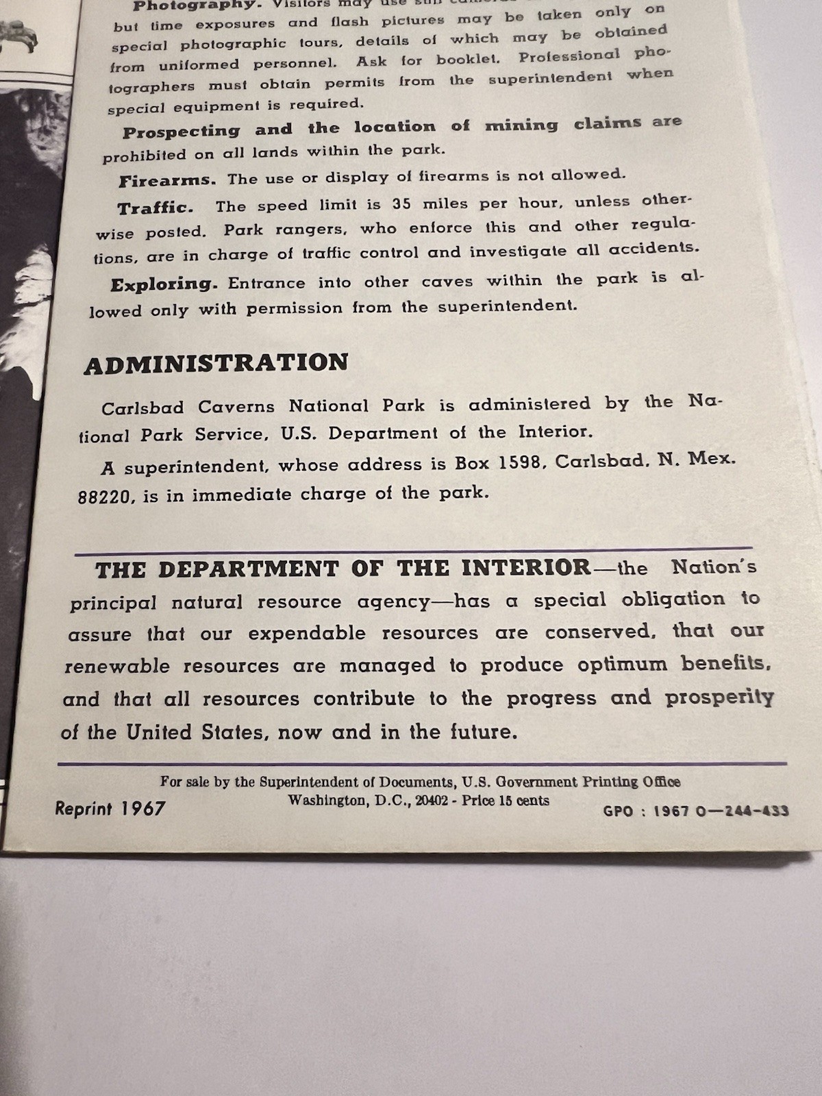 Vintage Carlsbad Caverns National Park Brochure 1967 Bats National Park Service
