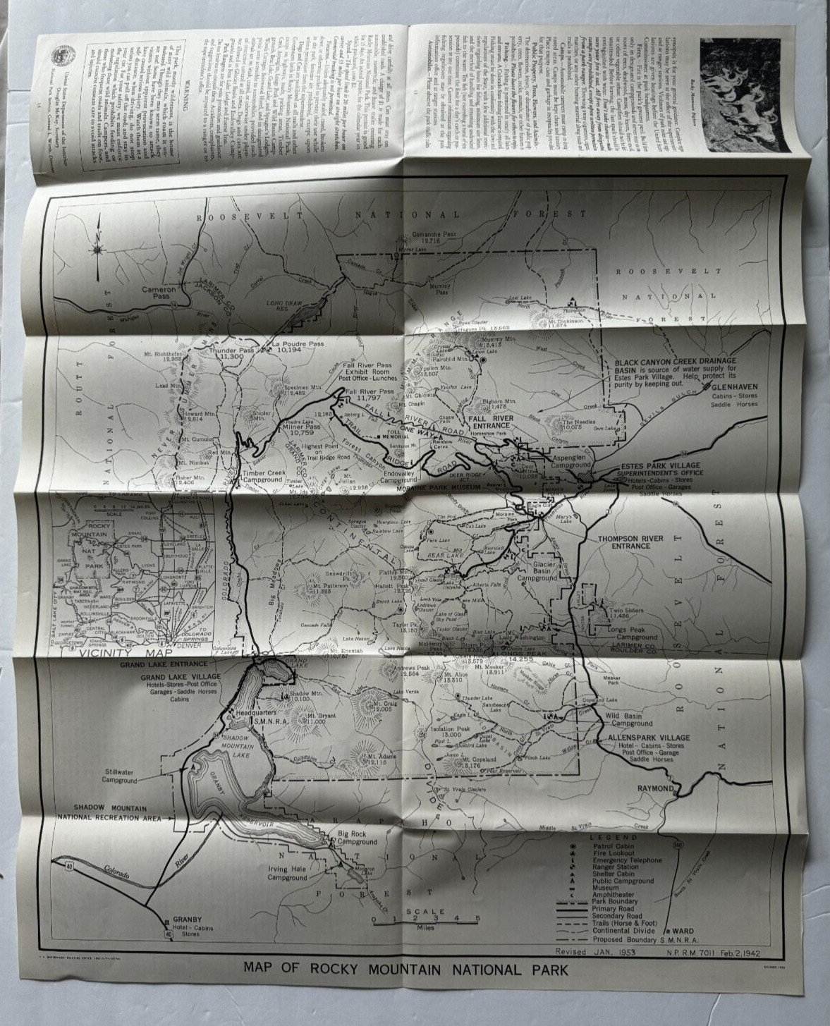 Vintage 1953 Colorado Rocky Mountain National Park Brochure Map illustrated
