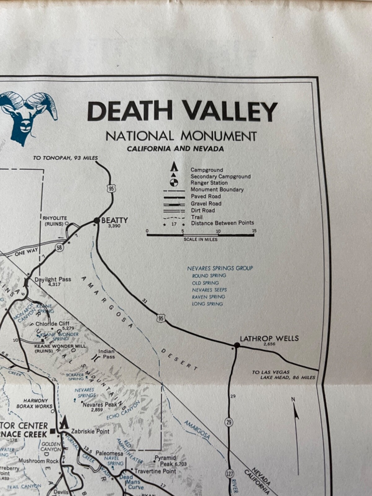 1961 DEATH VALLEY MAP + THE BIGHORN OF DEATH VALLEY-NATIONAL PARK SERVICE LAB