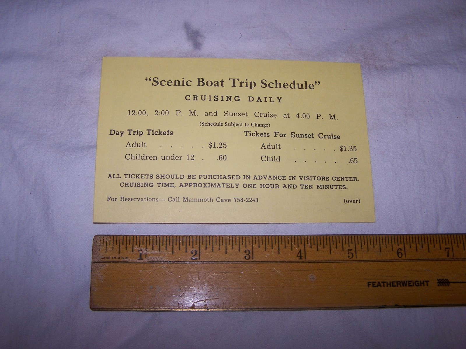 Vintage MISS GREEN RIVER II Card w Prices & Times MAMMOTH CAVE NATIONAL PARK