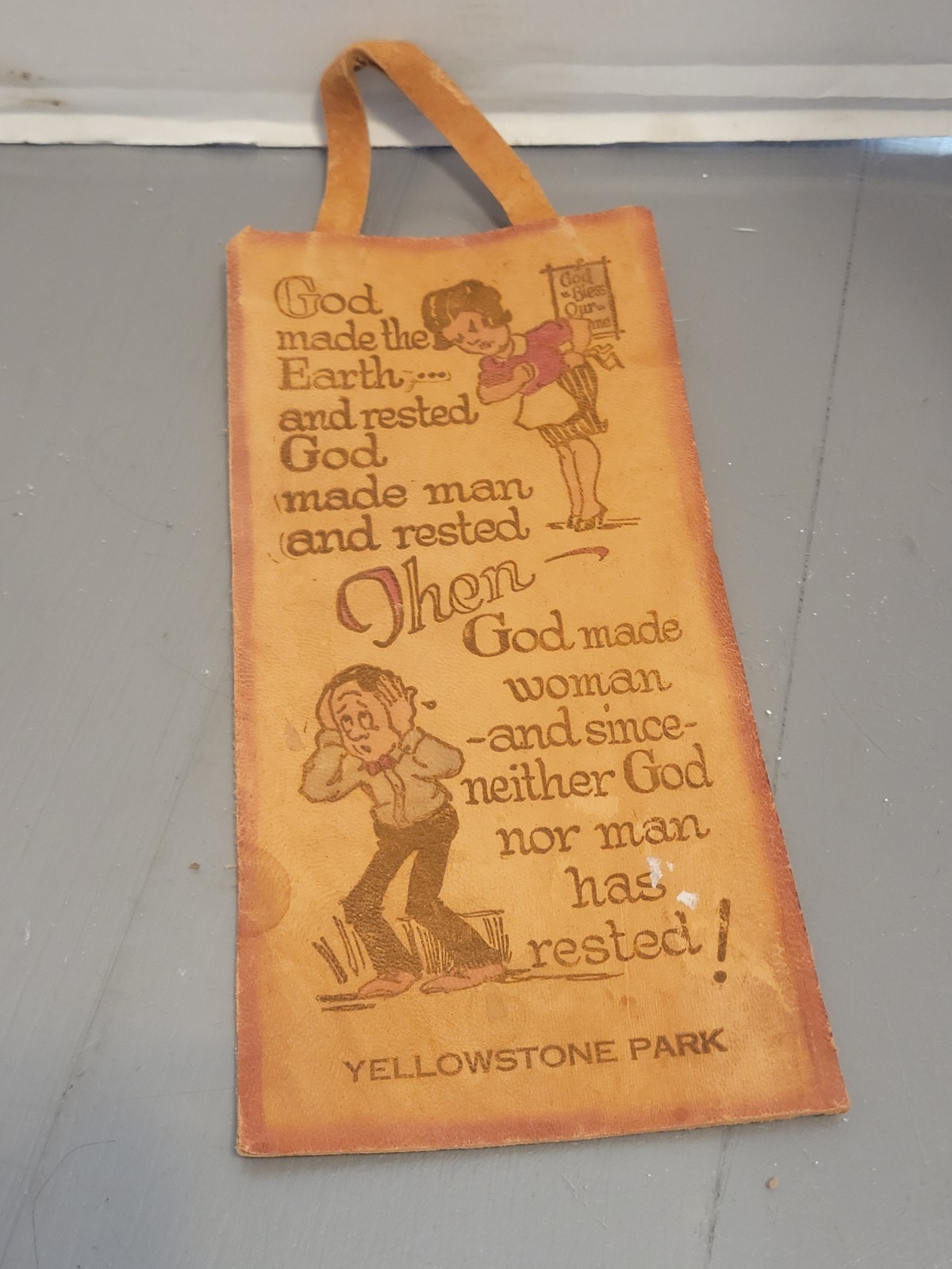 Vintage Yellowstone Park Leather Souvenir Door Hanging God Made The Earth…