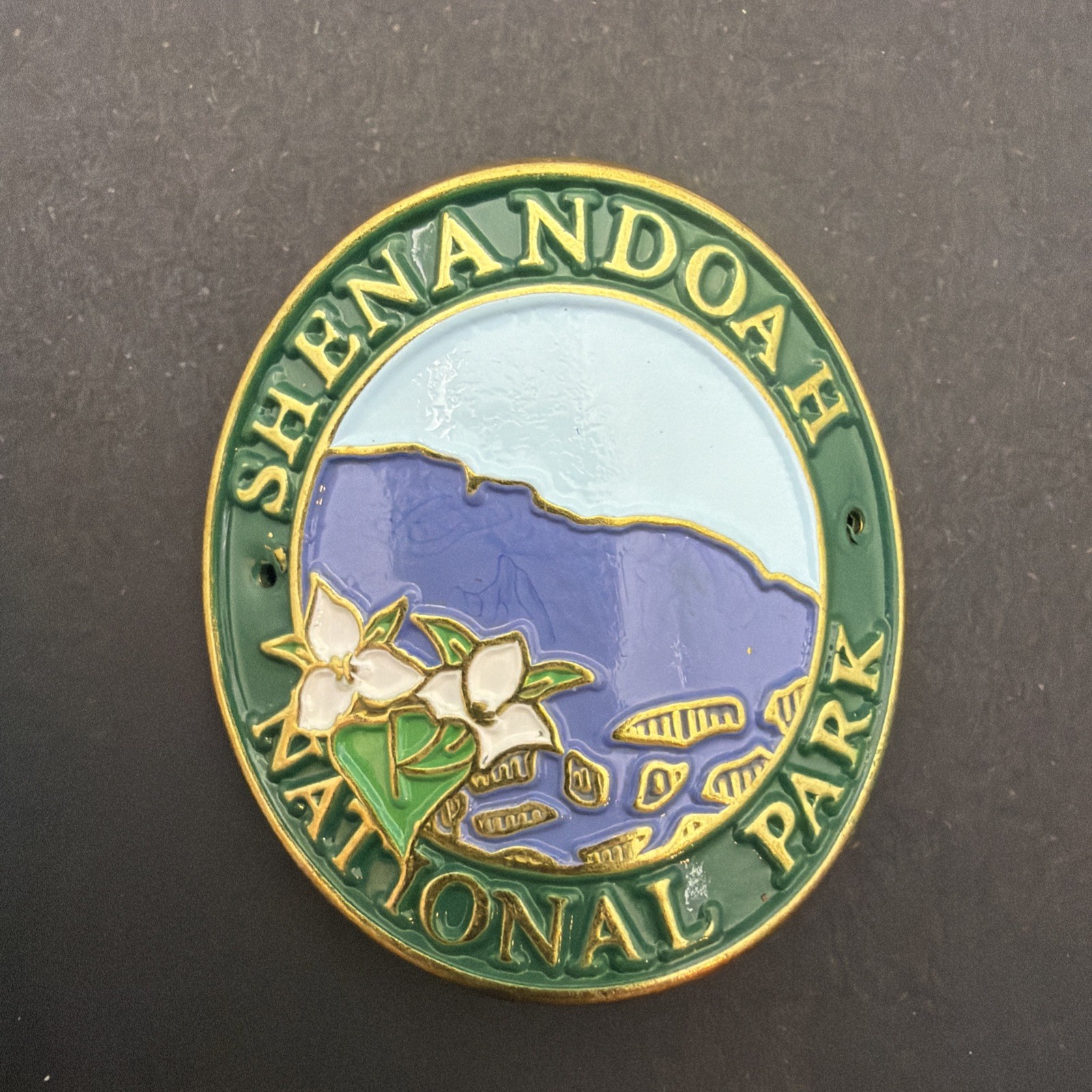 Shenandoah NY National Park Hiking Staff Medallion Badge Mount with Flowers NEW
