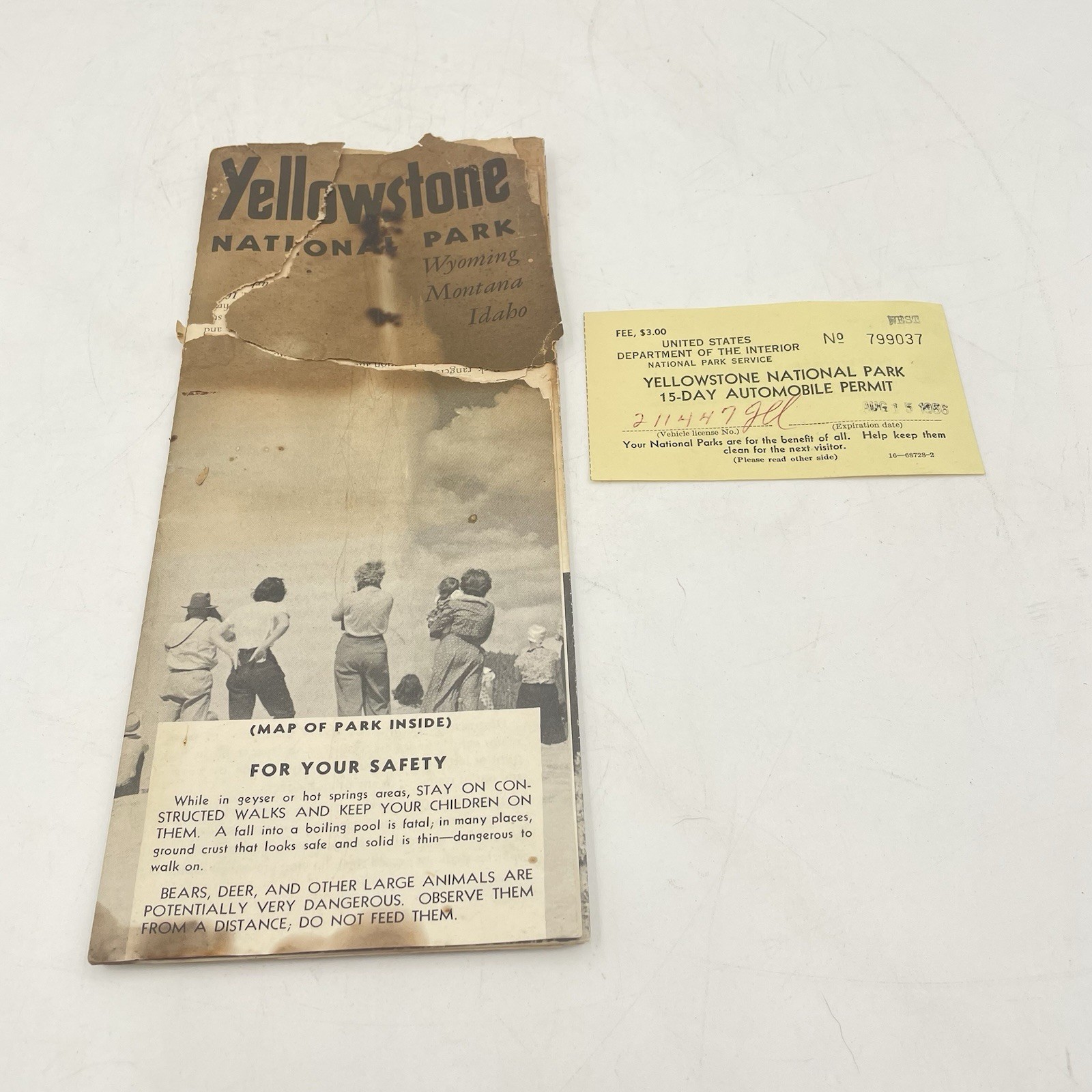 Vintage ‘1956’ Yellowstone National Park 15-Day Automobile Yellow Permit And Map