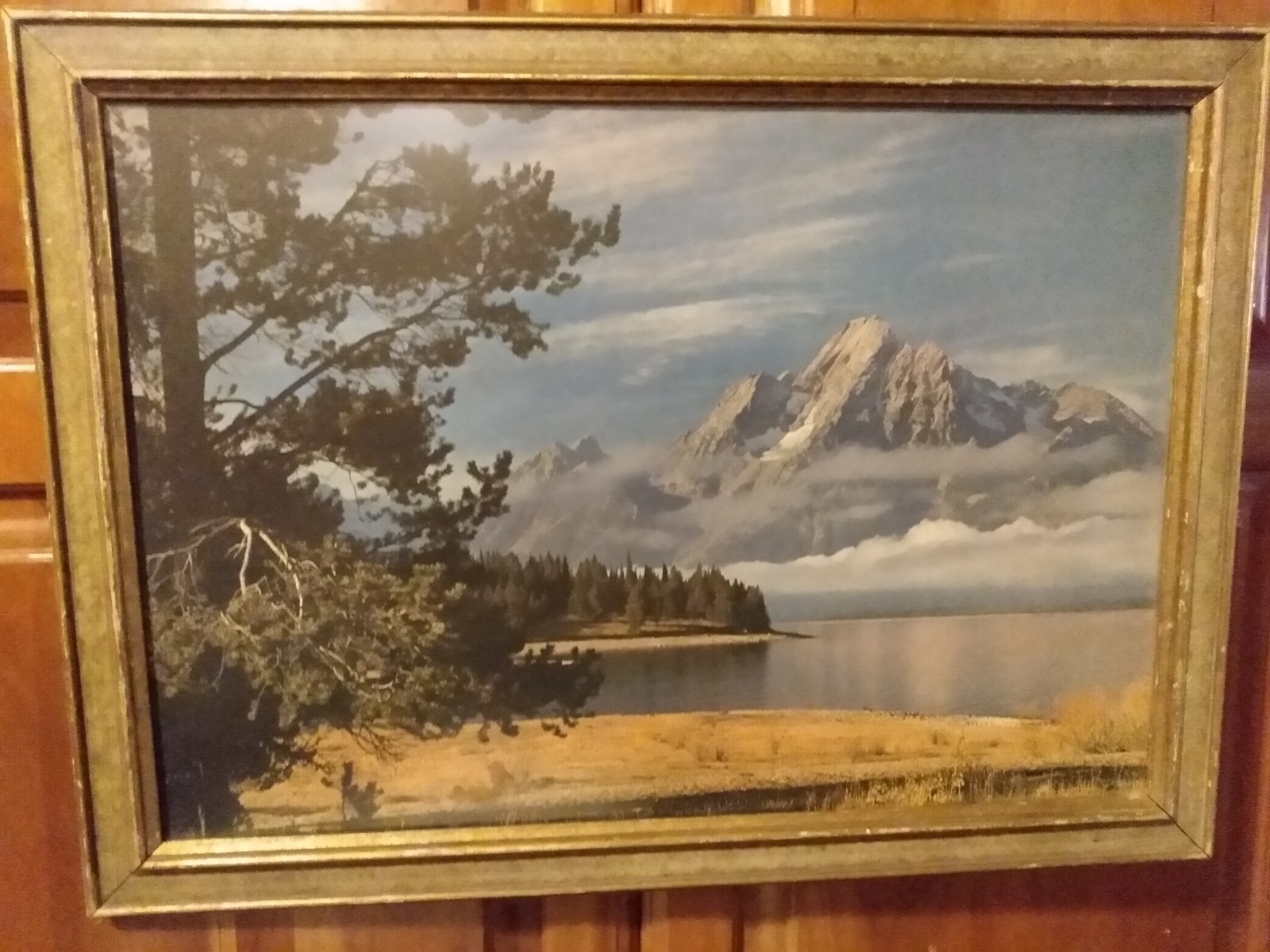OLD Mount Moran Grand Teton Nat Park WY Framed Behind Glass Print 16.5″ x 22.5″!