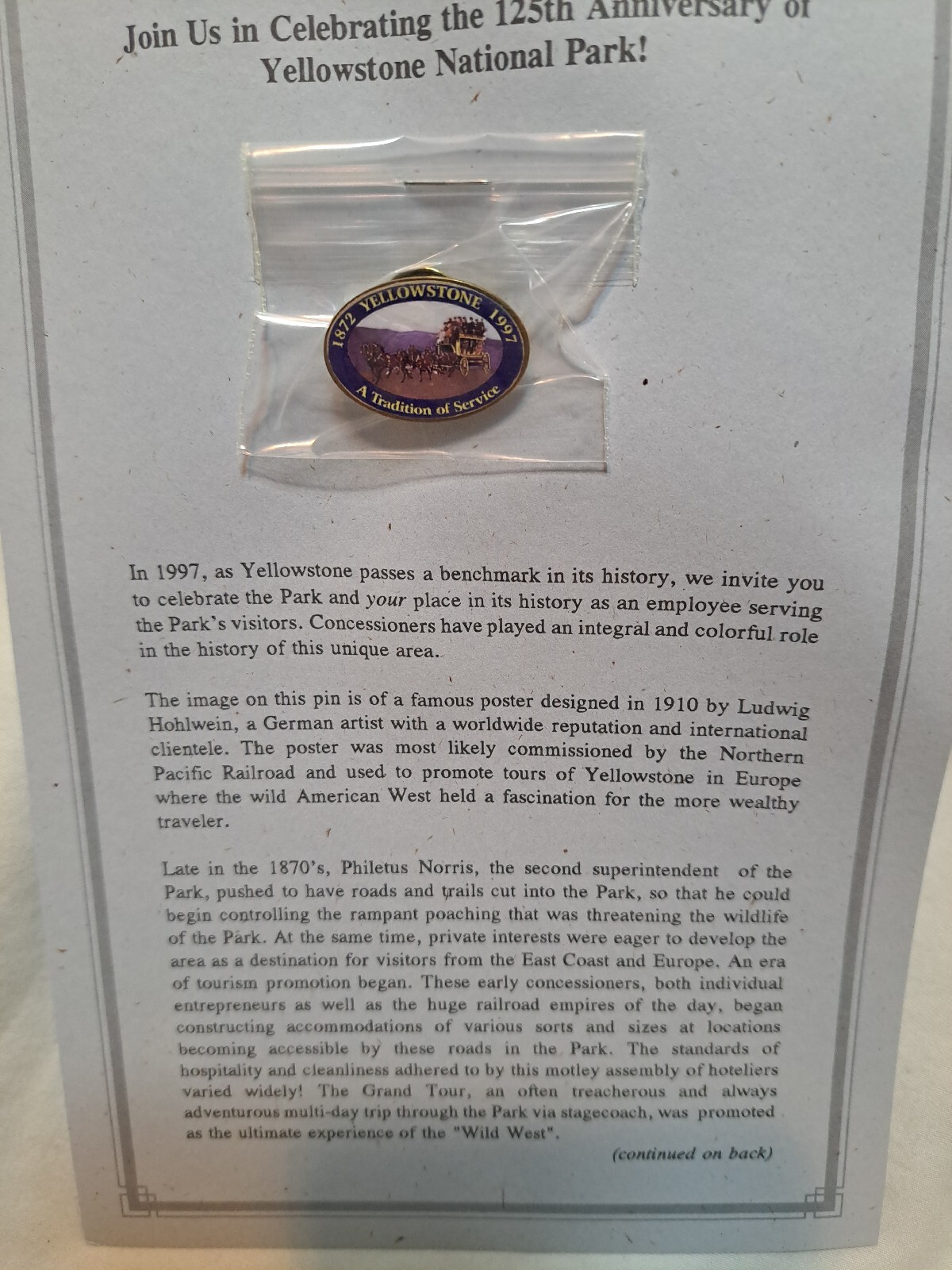 Yellowstone National Park 125th Anniversary Pin 1997 A Tradition Of Service