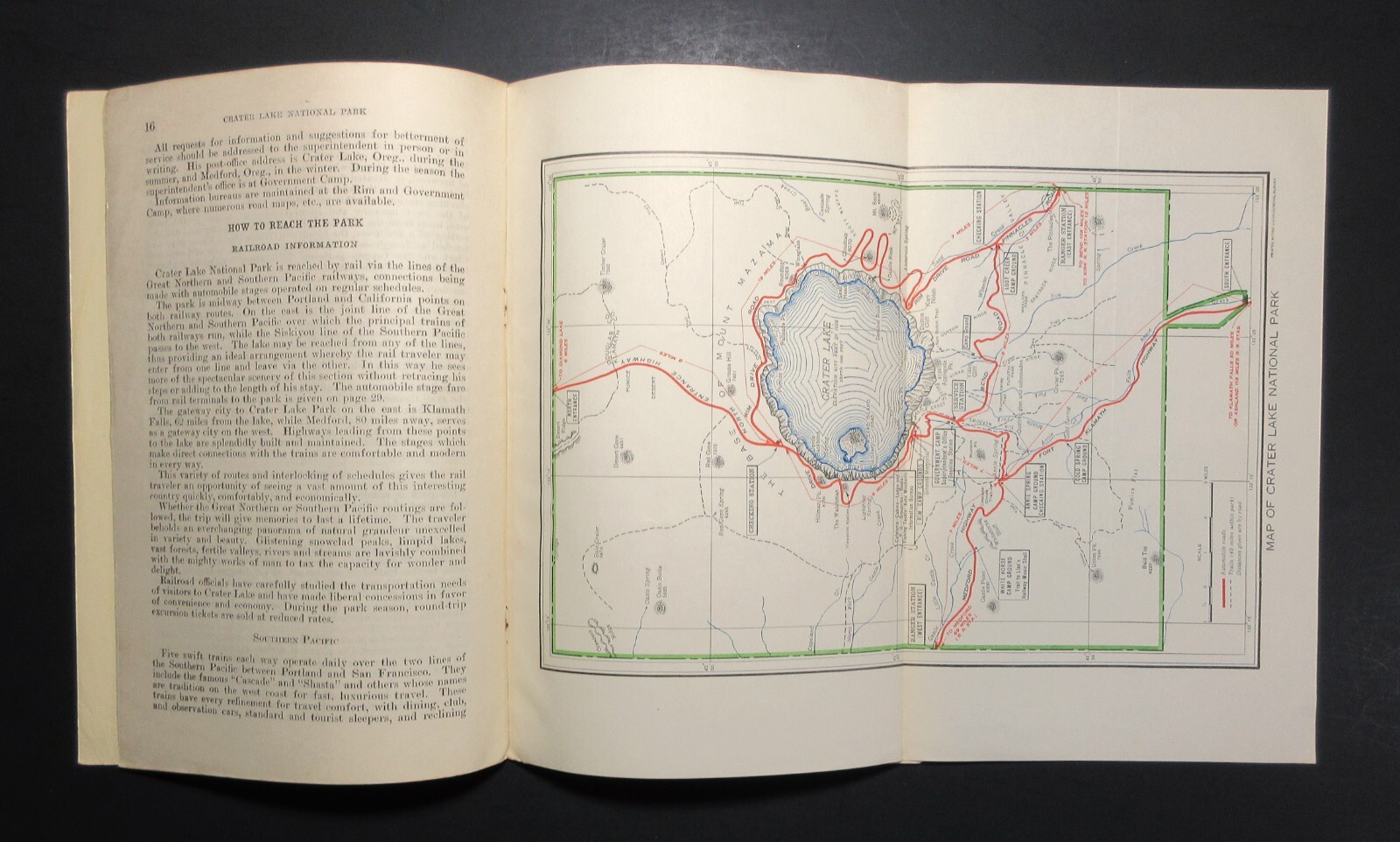 1933 Crater Lake National Park Guide Pamphlet with Map and 1934 Room Rate Update