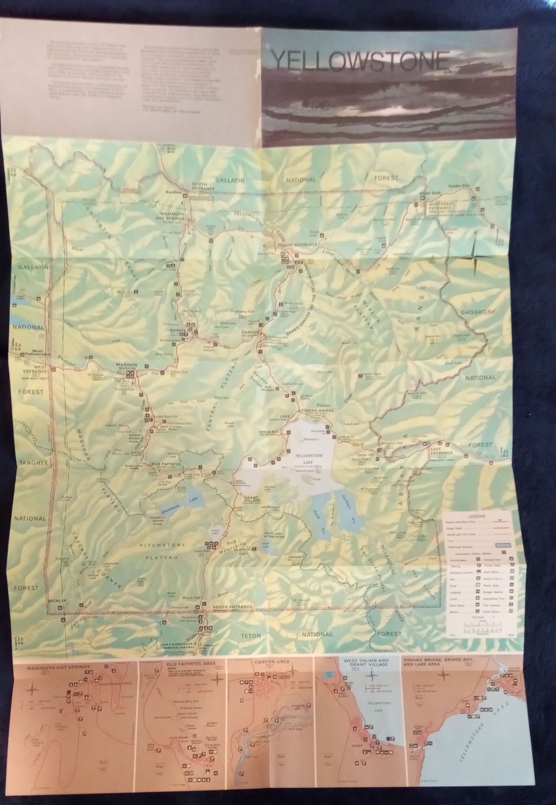 Yellowstone National Park Wyoming & Montana Vintage Map & Guide 1985