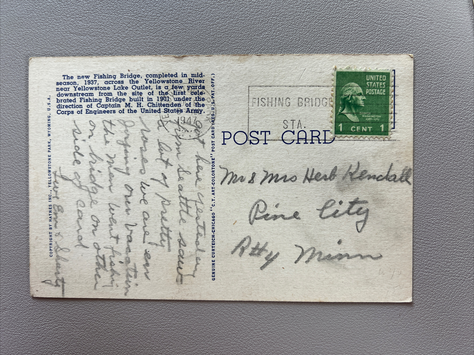 3 Vintage 1940’s Haynes Yellowstone National Park Postcards cancelled/posted