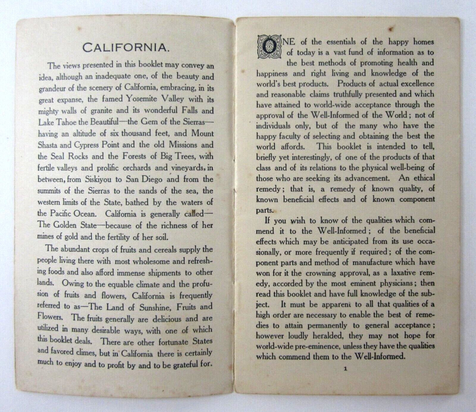 Vintage Yosemite Valley Lake Tahoe Medicine Brochure California Fig Syrup 1900s