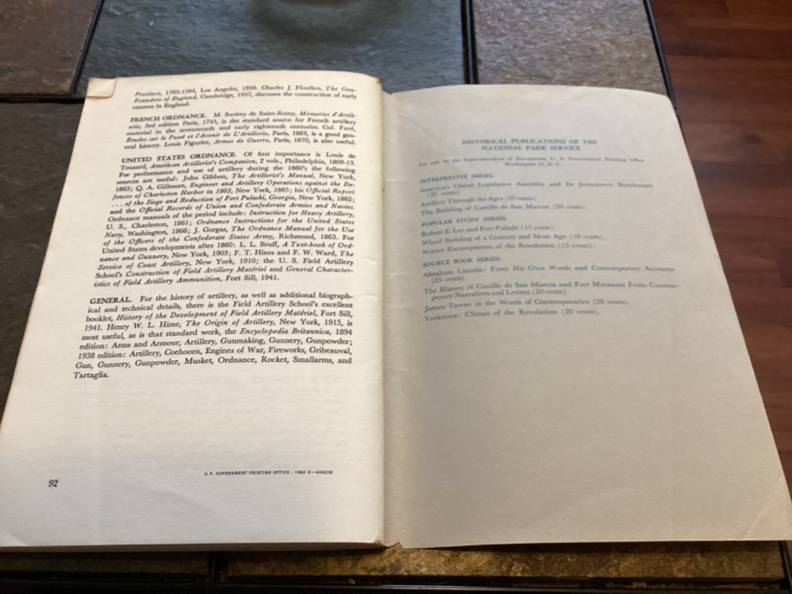 1962 “Artillery Through The Ages” National Park Service Booklet