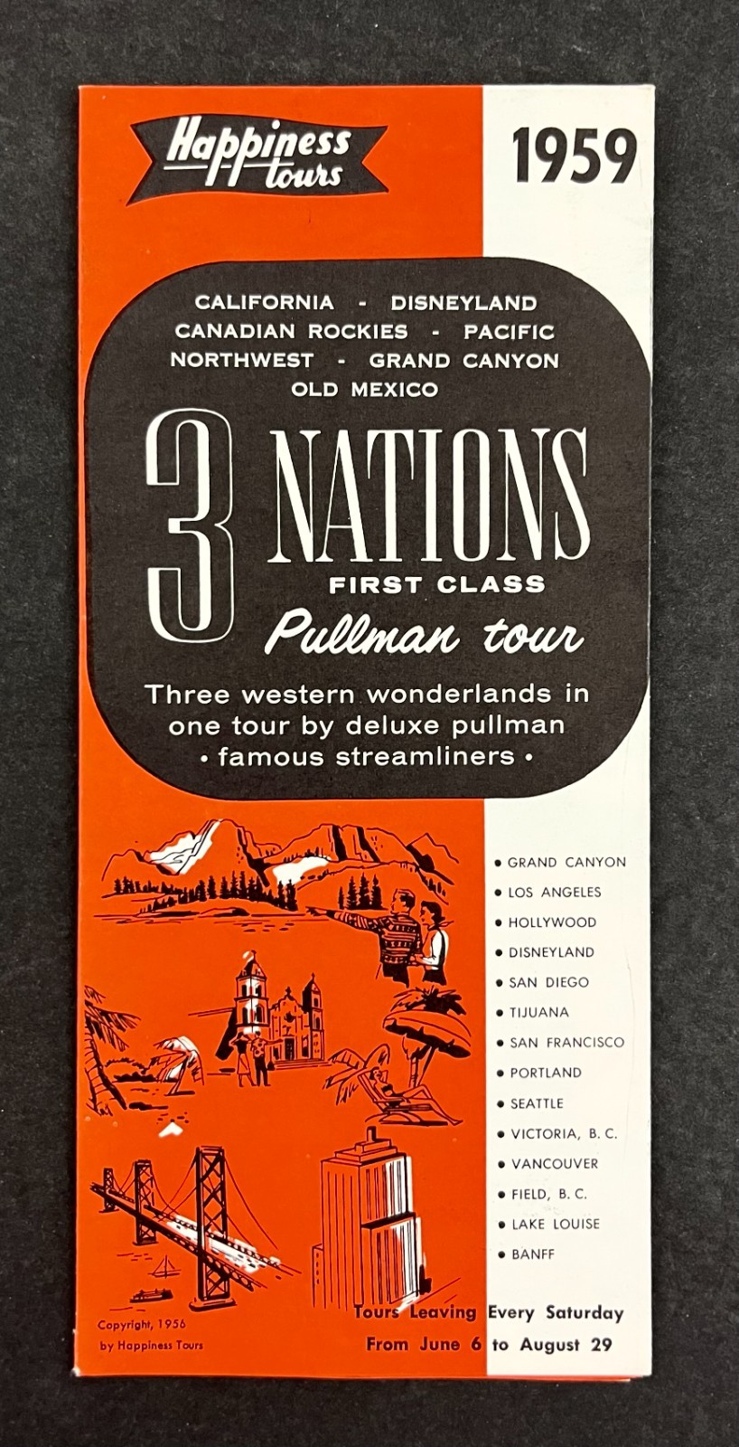 1959 Happiness Tours 3 Nations First Class Pullman US MX CAN VTG Travel Brochure