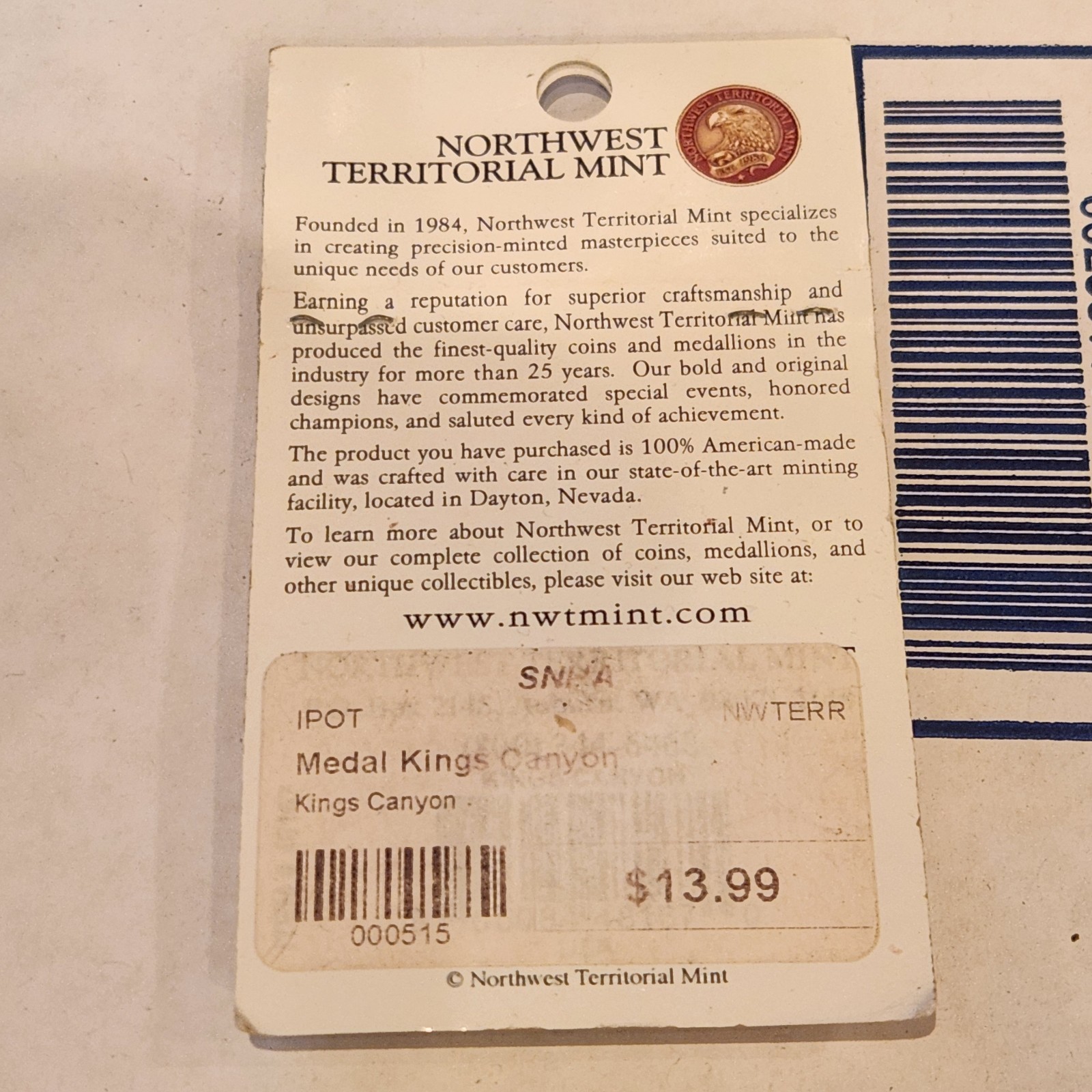 Kings Canyon National Park Commemorative Coin North West Territorial Mint New