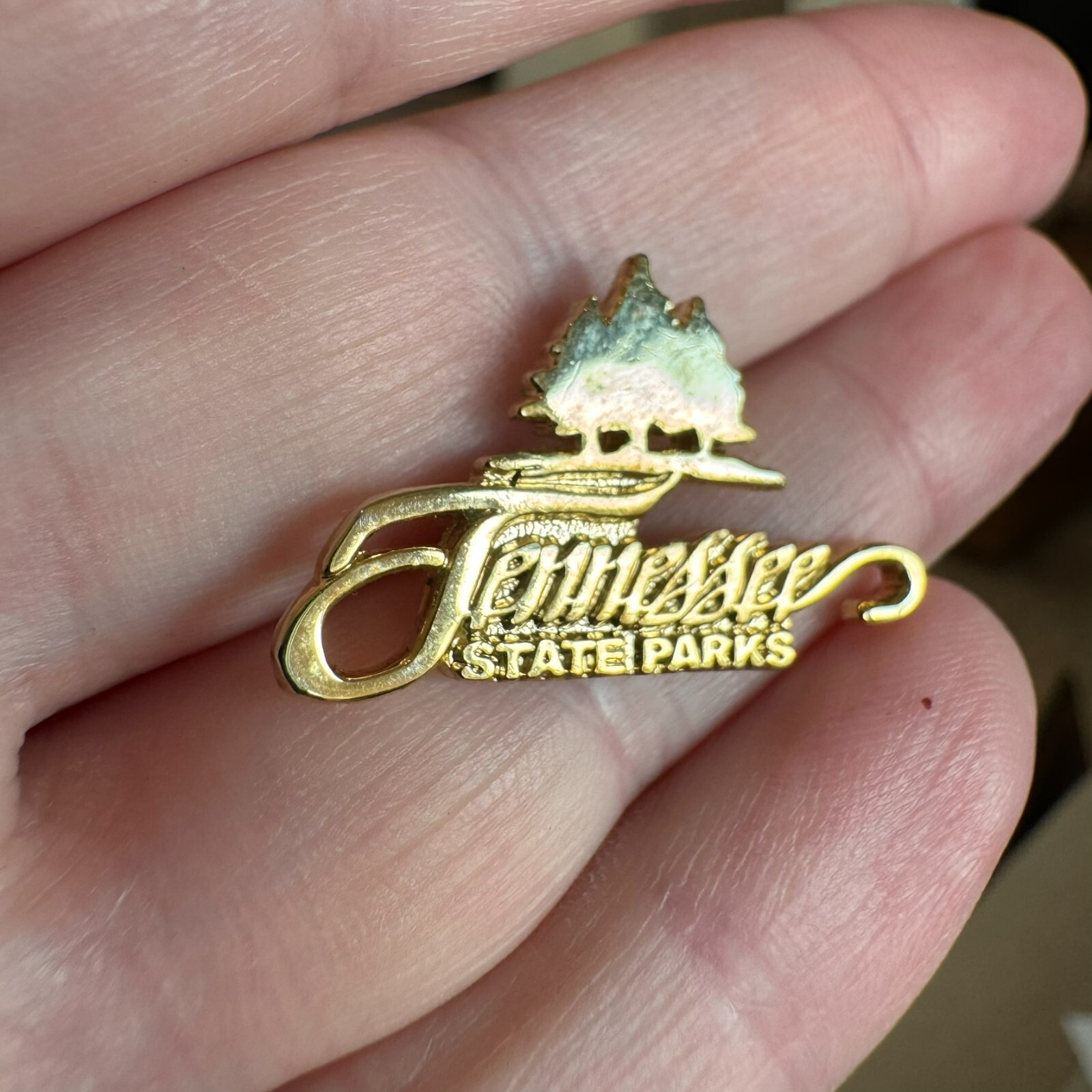Vintage Tennessee State Parks Souvenir Lapel Pin Gold Tone Tourist