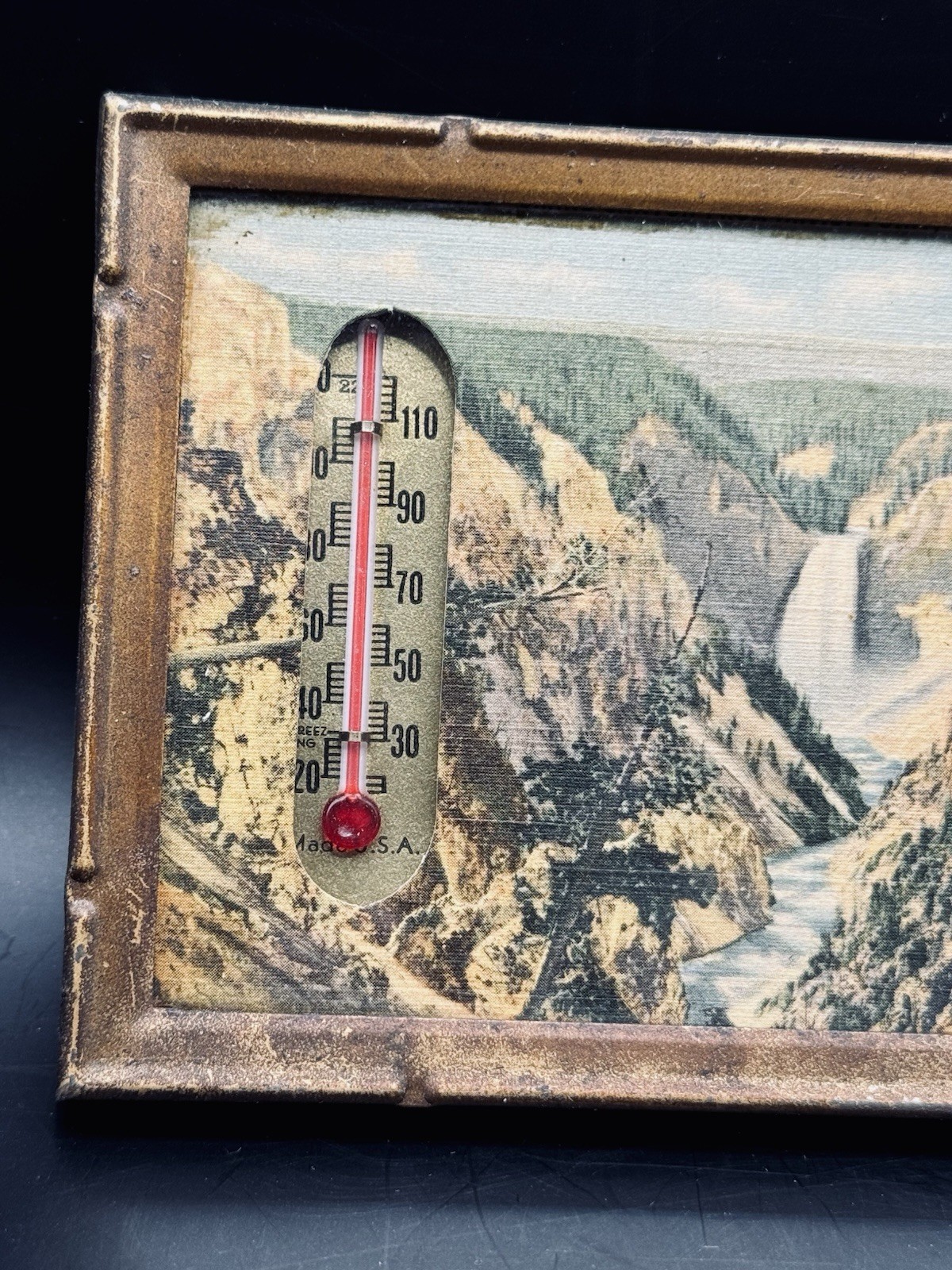 Vintage Yellowstone National Park Framed Thermometer Wall Hang 5 3/4″ X 3 3/4″