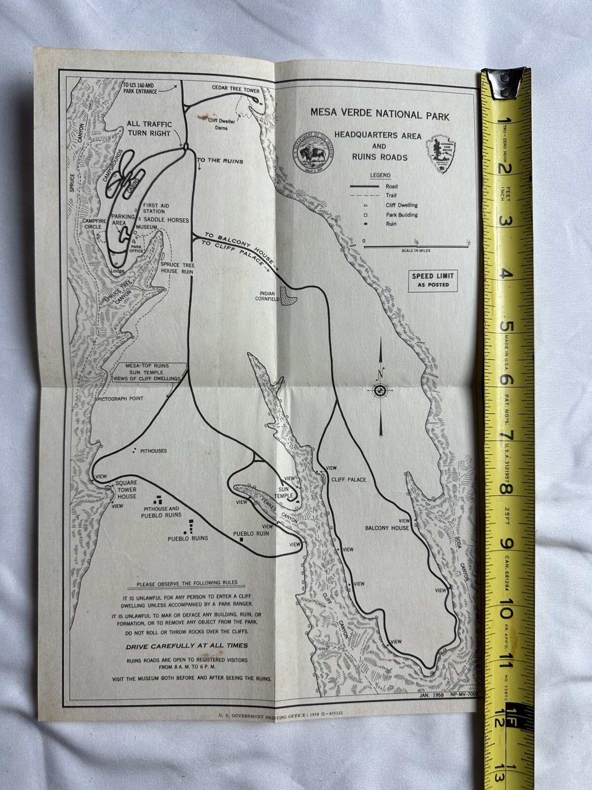 1957 Map Of Mesa Verde National Park Map Ephemera Vintage Paper