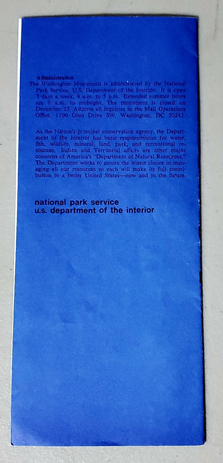 Vintage 1974 National Park Service Washington Monument Brochure Rare Park Servic