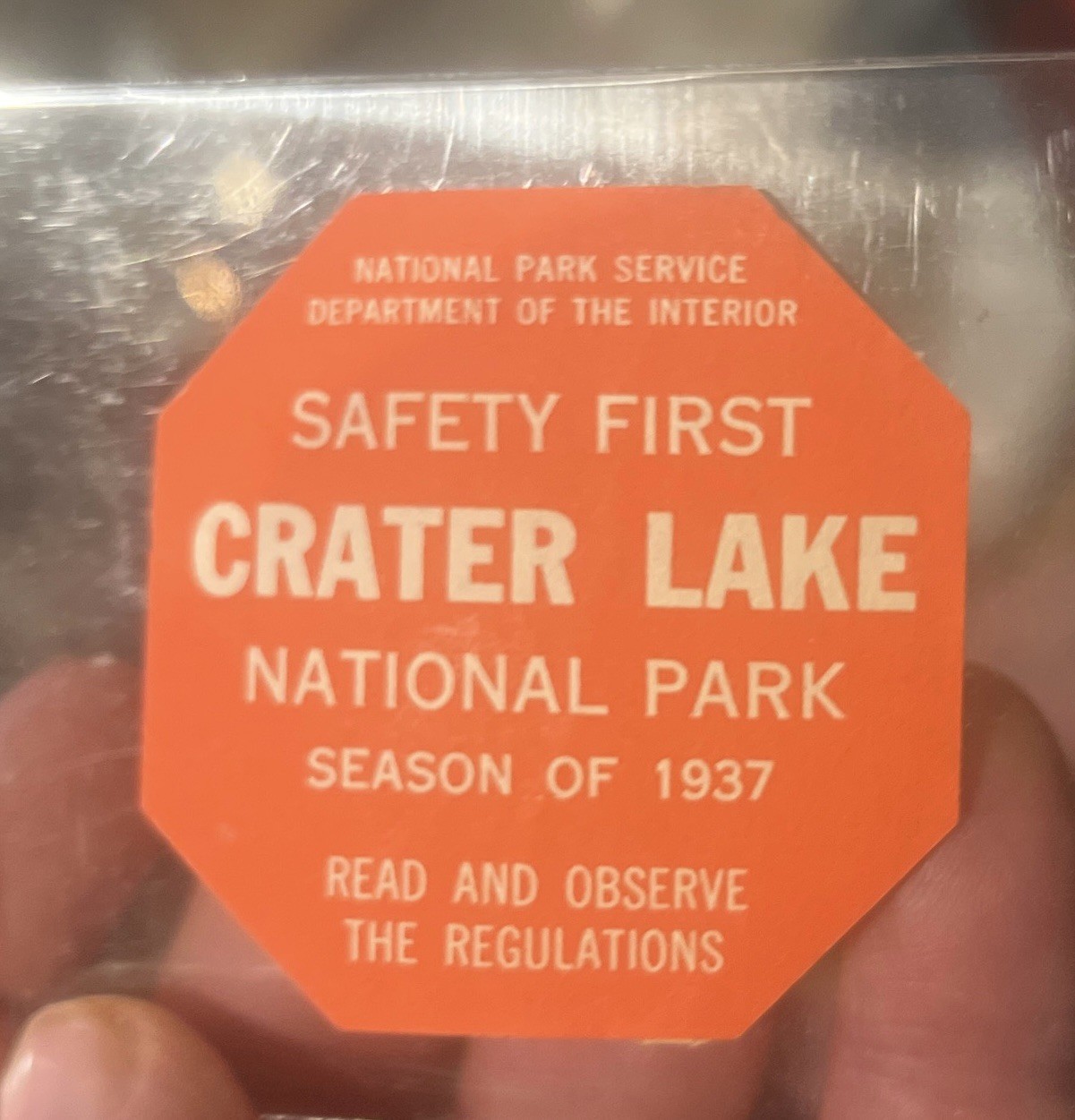 Crater Lake National Park US Orange Season Windshield Pass 1937 with Bear