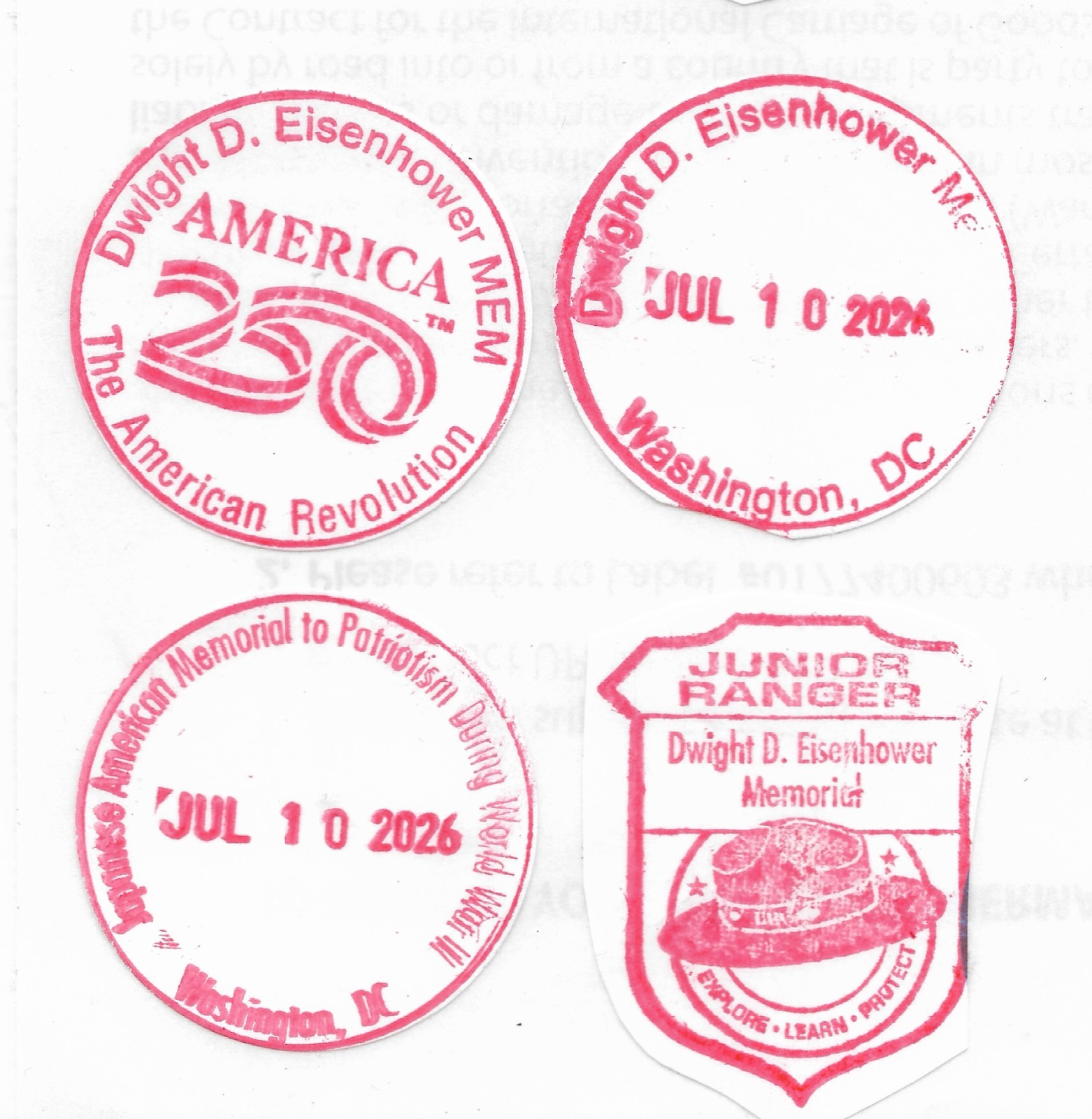 Dwight D. Eisenhower 250 NATIONAL PARK SERVICE PASSPORT STAMP Lot
