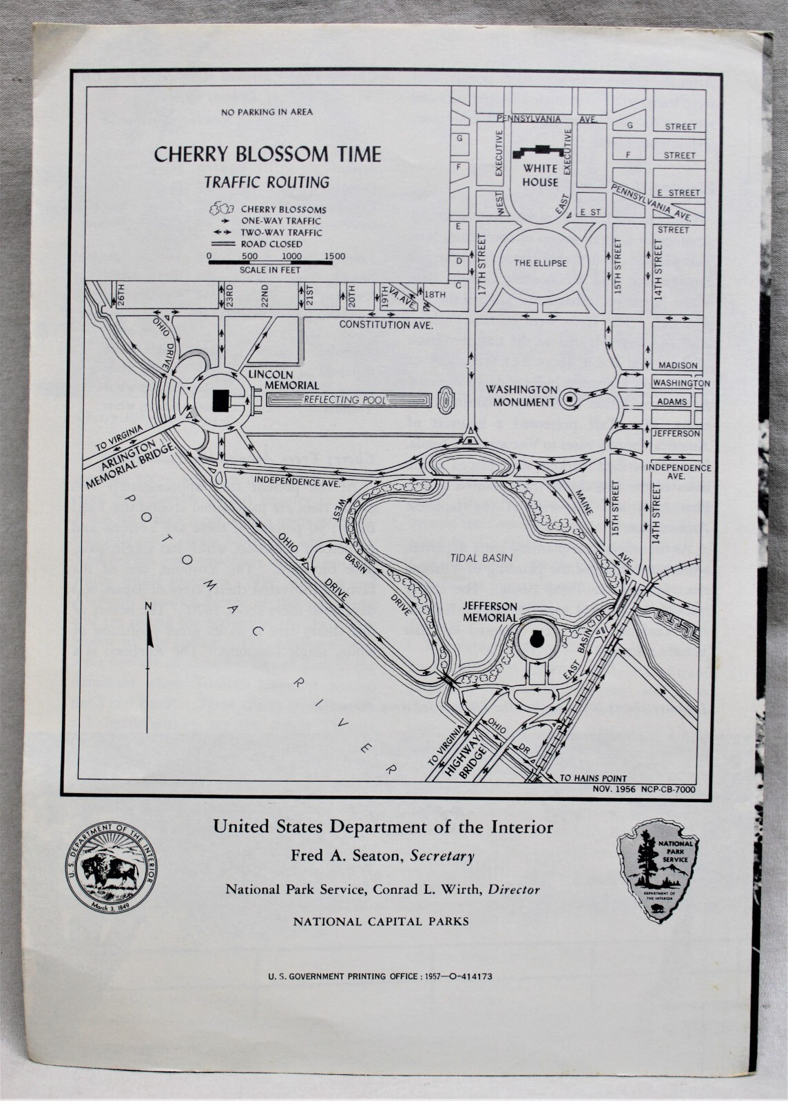 WASGHINGTON D.C. CHERRY BLOSSOMS NATIONAL PARK SERVICE BROCHURE 1957 VINTAGE