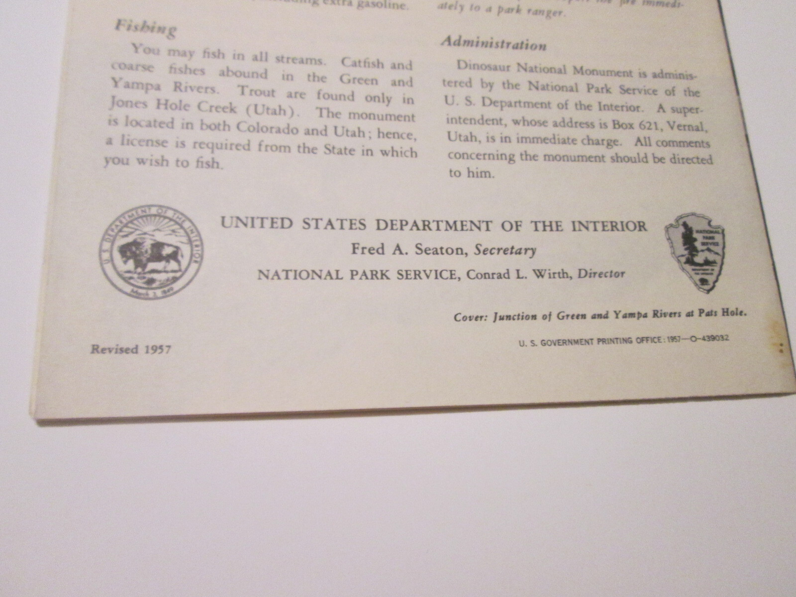 1957 Dinosaur National Monument Colorado Fold Out Brochure National Park Service