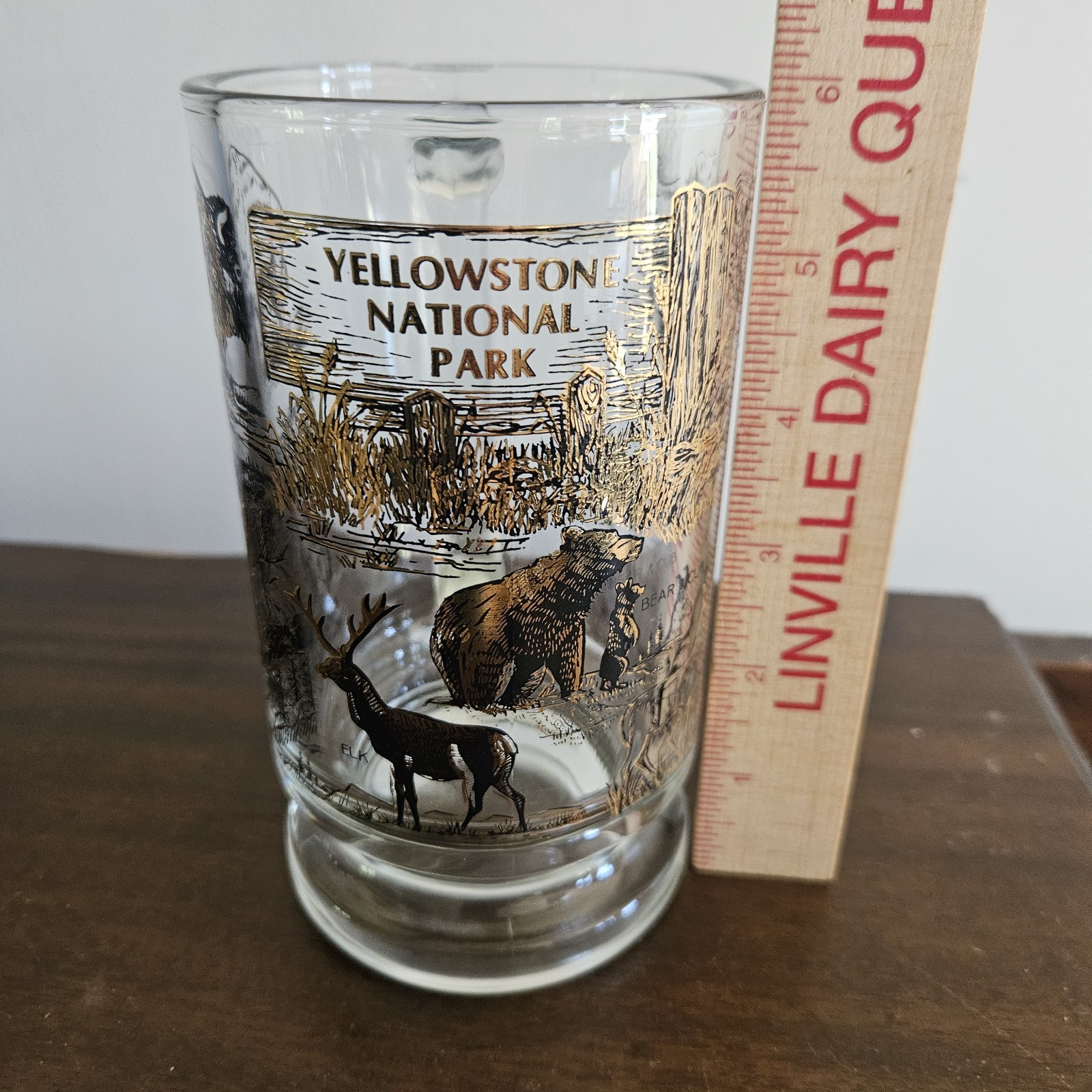 Vintage Yellowstone National Park Clear Glass Black Gold Souvenir Draft Beer Mug