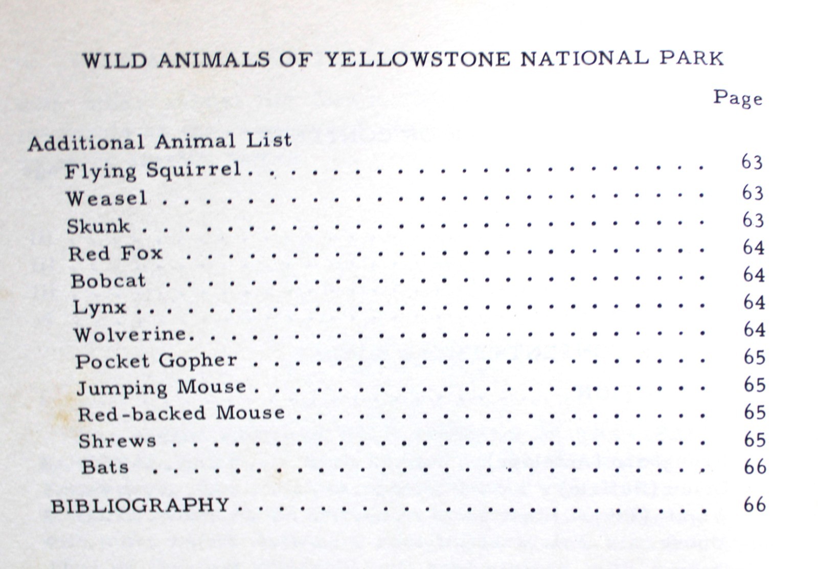 WILD ANIMALS OF YELLOWSTONE NATIONAL PARK BOOKLET BY HAROLD J. BRODRICK 1959