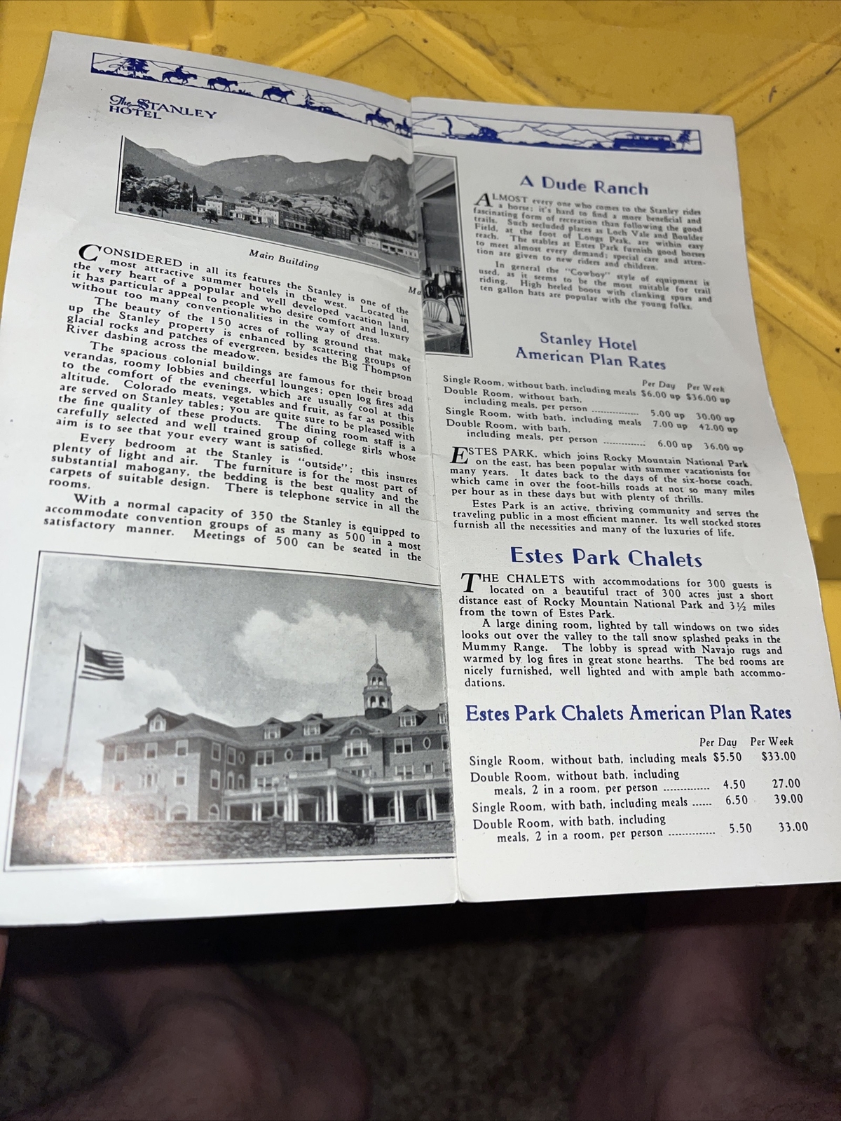 1932 Rocky Mountain National Park Hotels Lodges Brochure Map Guide