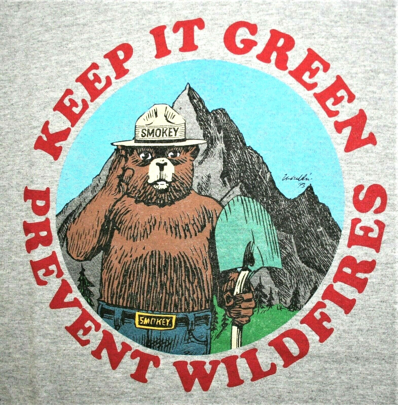 Smokey The Bear Says Keep It Green Gray T-Shirt New NOS Size LG