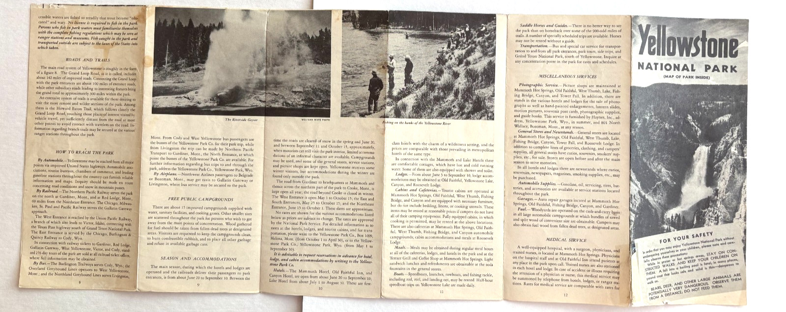 1952 Travel Brochure “Yellowstone National Park” by U.S. Government w/ Map *