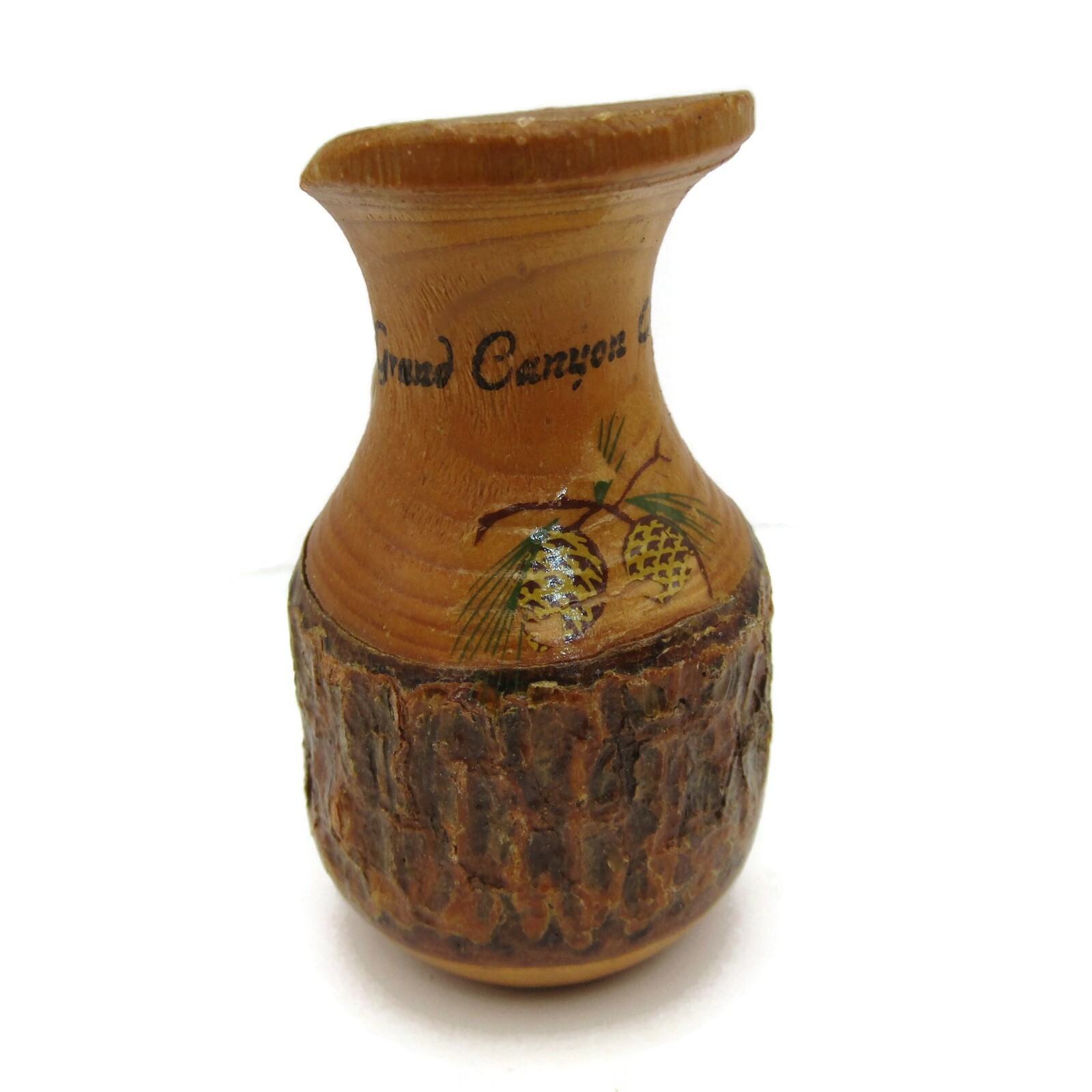 Vintage Grand Canyon Wood Pitcher Jug Souvenir Carved Miniature Rustic Tree Bark