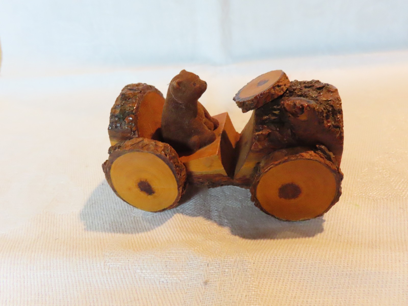 Vintage Yellowstone National Park Teddy Bear in wooden car souvenir