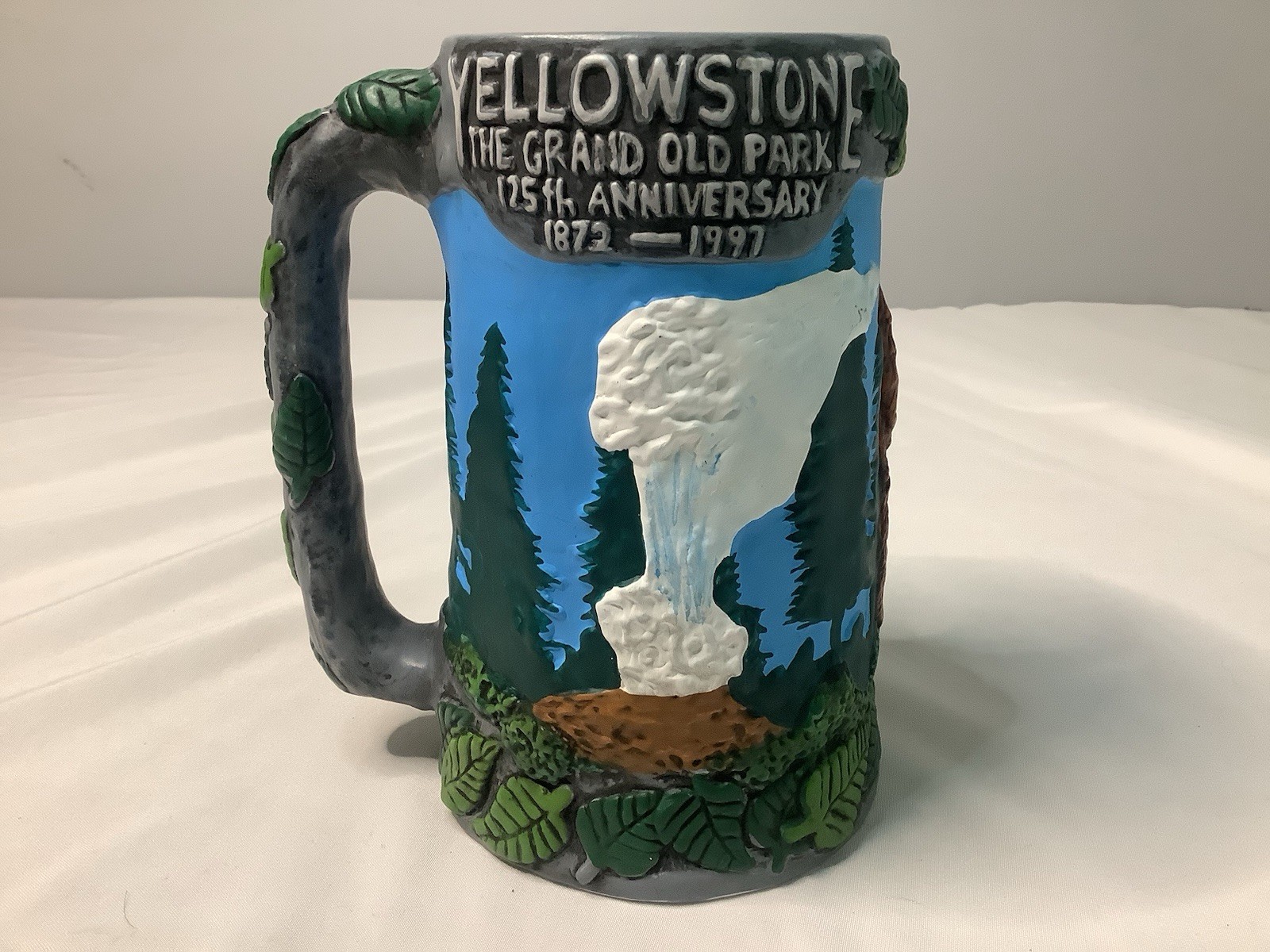 Yellowstone National Park Mug 25th Anniversary 1997 Bear Waterfall High Relief