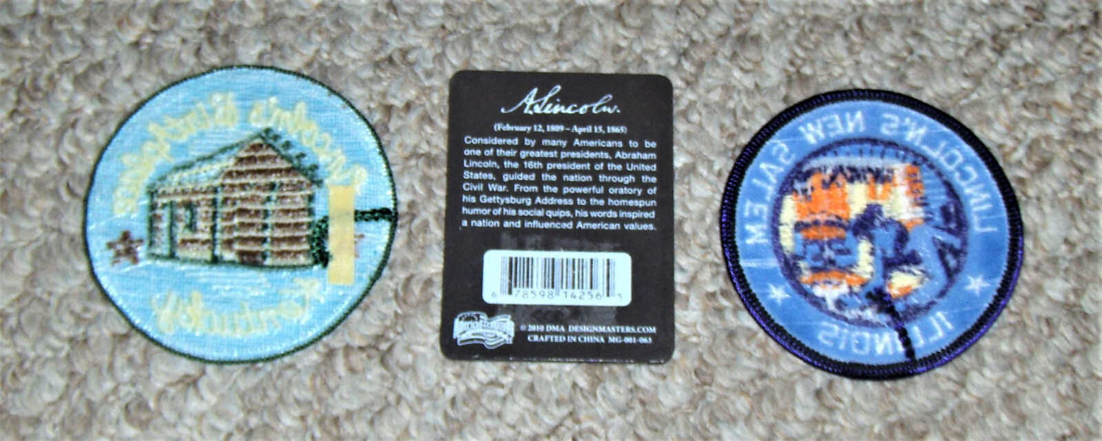ABRAHAM LINCOLN’S Birthplace KY & New Salem IL PATCH & MAGNET ..Lot of 3