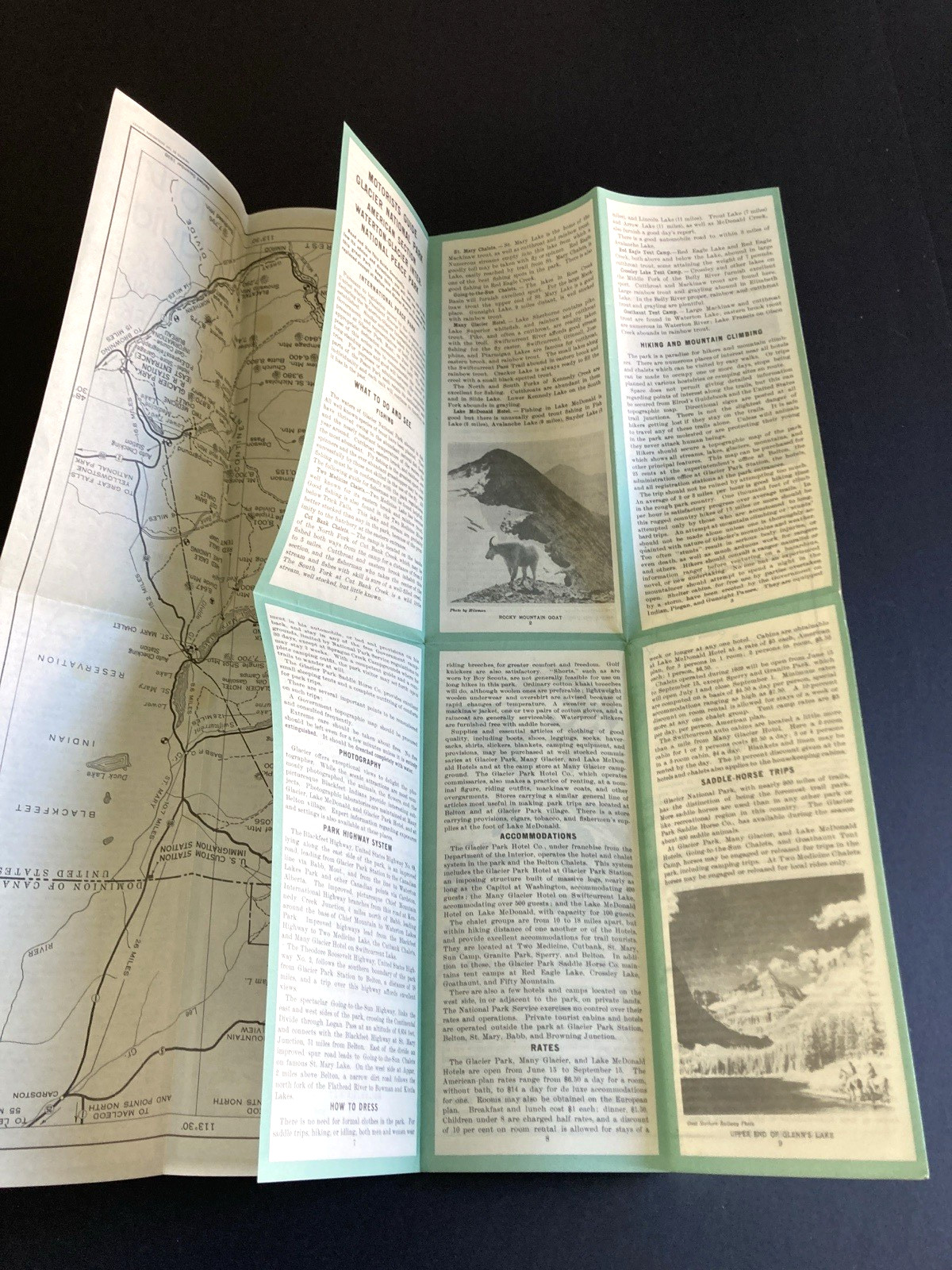Vintage 1938 Motorists Guide GLACIER National Park Brochure Outdoors Hiking