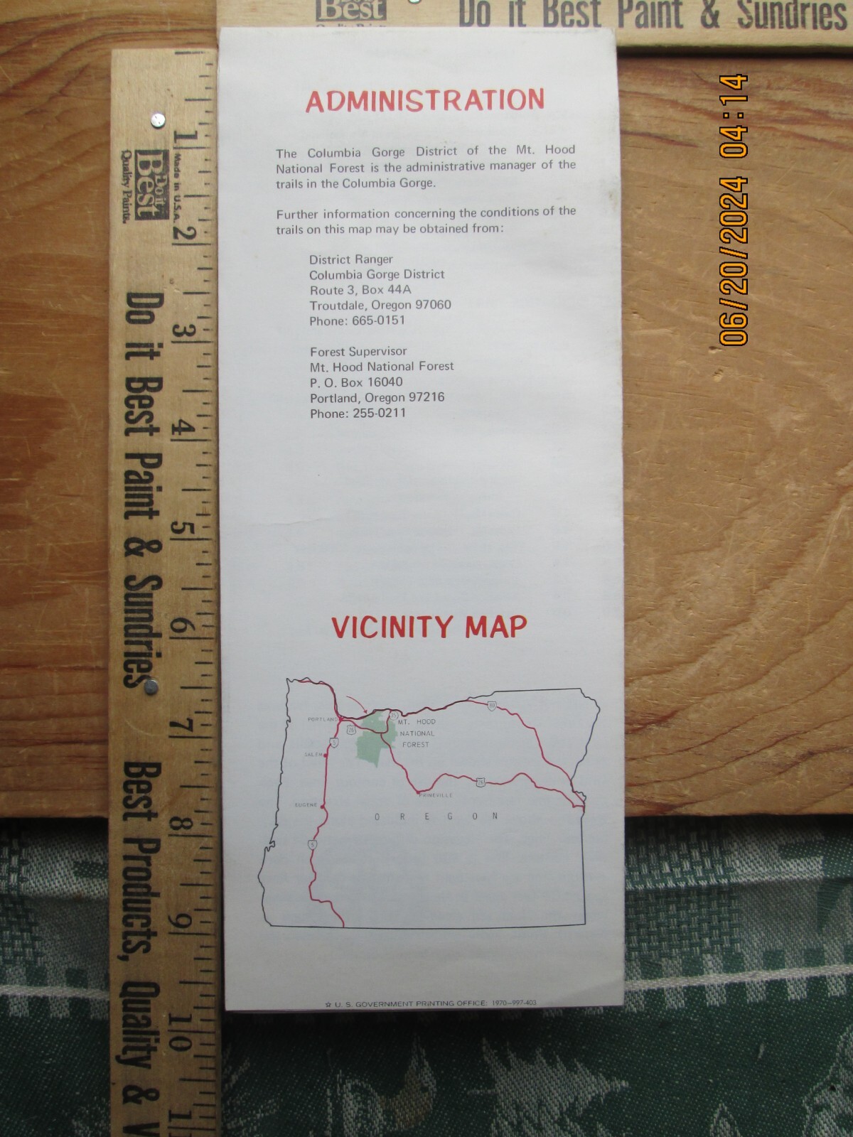 forest trails of the Columbia Gorge Mt Hood National Forest oregon map 1970