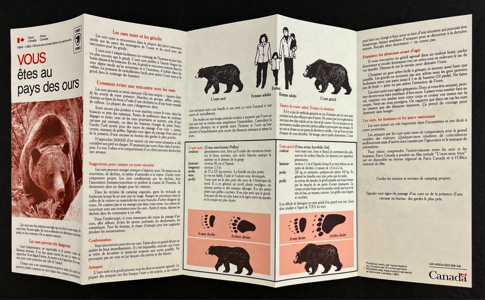 1985 Canada Parks Bear Country Safety Guide English French VTG Brochure