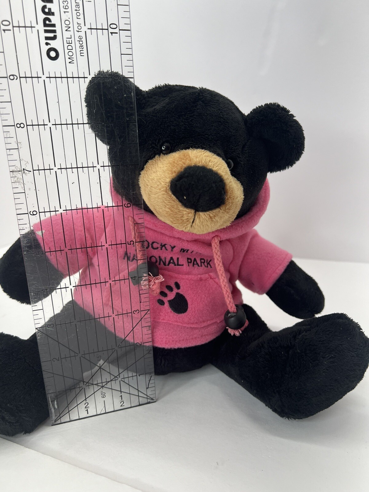 Wishpets Billy Black Bear Plush With Pink Rocky Mountain National Park Hoodie 9”