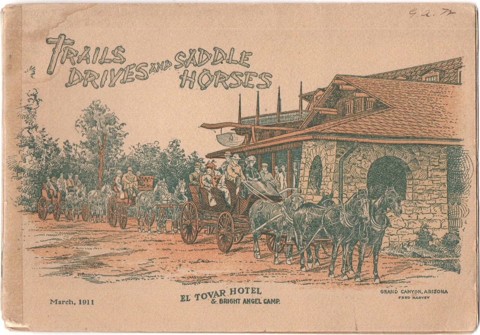 1911 Fred Harvey Grand Canyon El Tovar Hotel Booklet ” Trails, Drives,Horses “