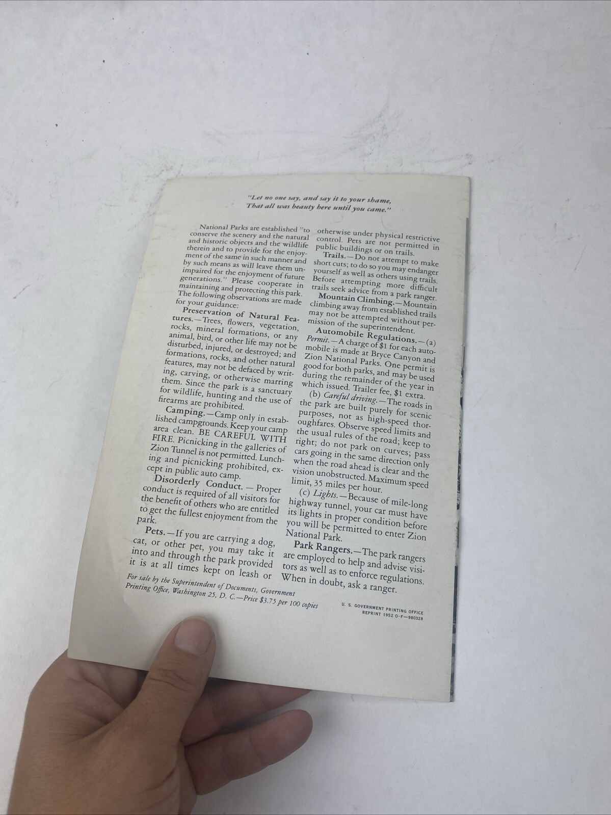 1952 Vintage Zion National Park Utah Booklet Visitor’s Guide