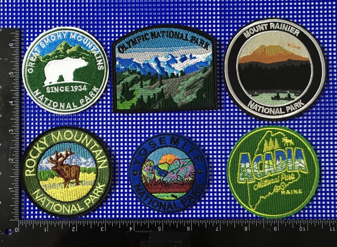 NATIONAL PARKS PATCH LOT YOSEMITE ACADIA MT RAINIER YELLOWSTONE SMOKY ROCKY MTNS
