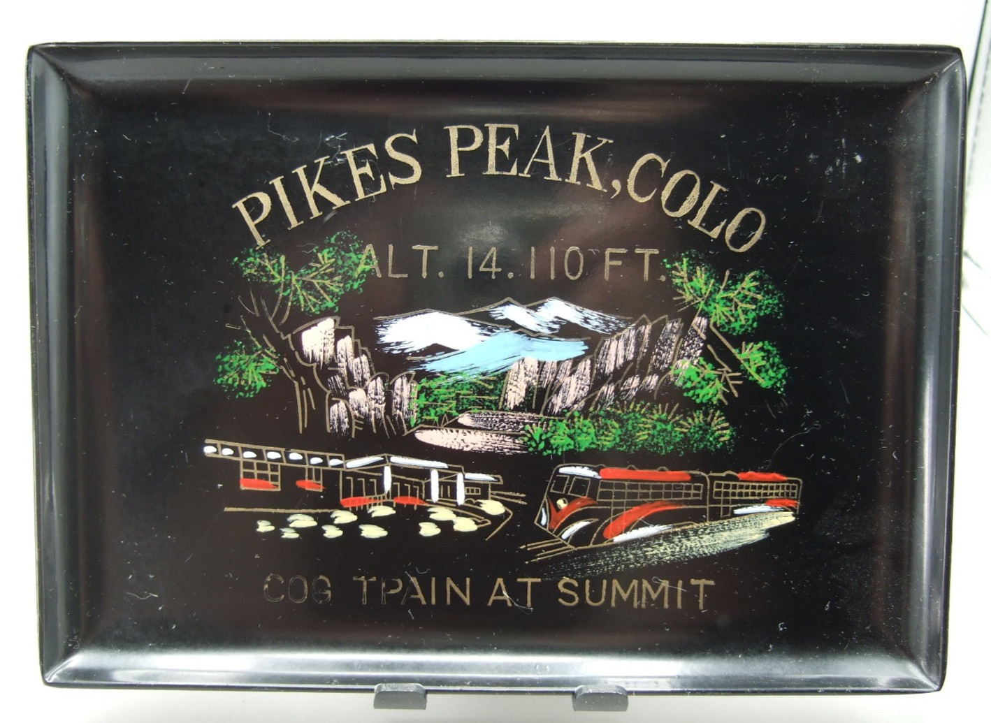 Vintage PIKES PEAK, CO – COG TRAIN AT SUMMIT Black Plastic Tray