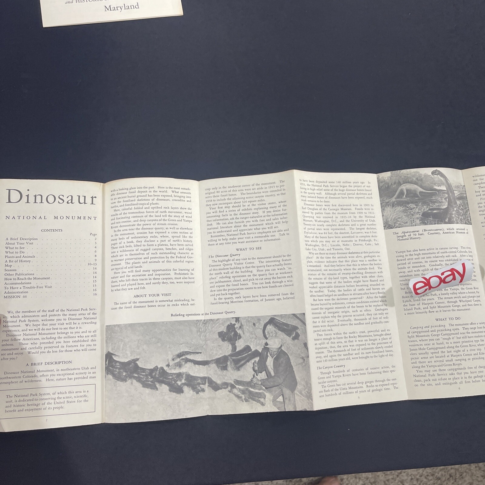 Vintage 1962 Dinosaur National Monument Brochure Pamphlet Map Guide Info CO UT