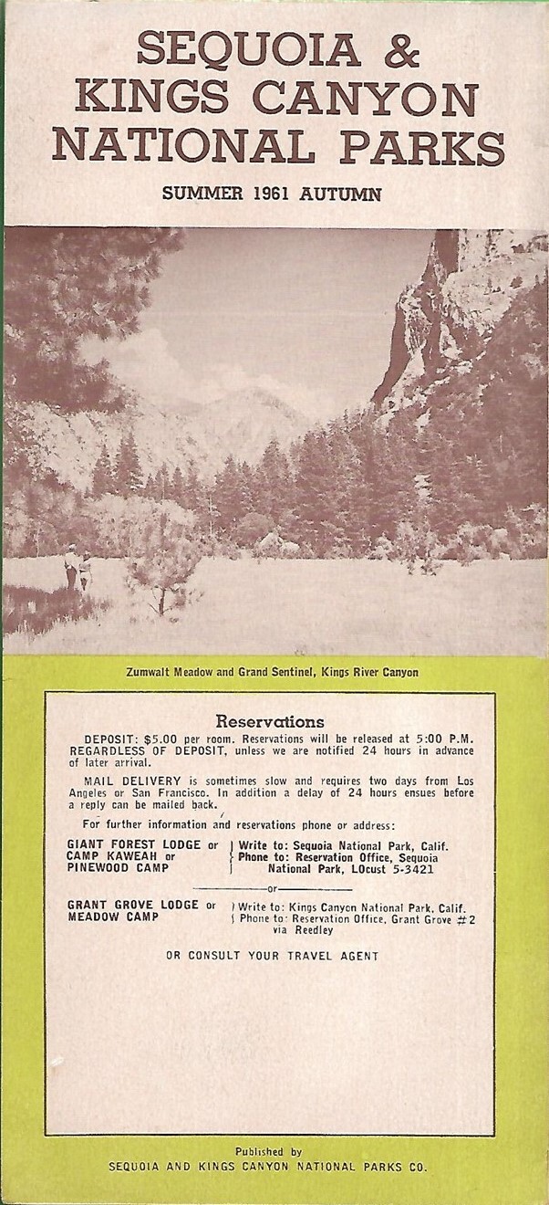 1961 Motor Coach Tour Brochure SEQUOIA – KINGS CANYON NATIONAL PARKS California