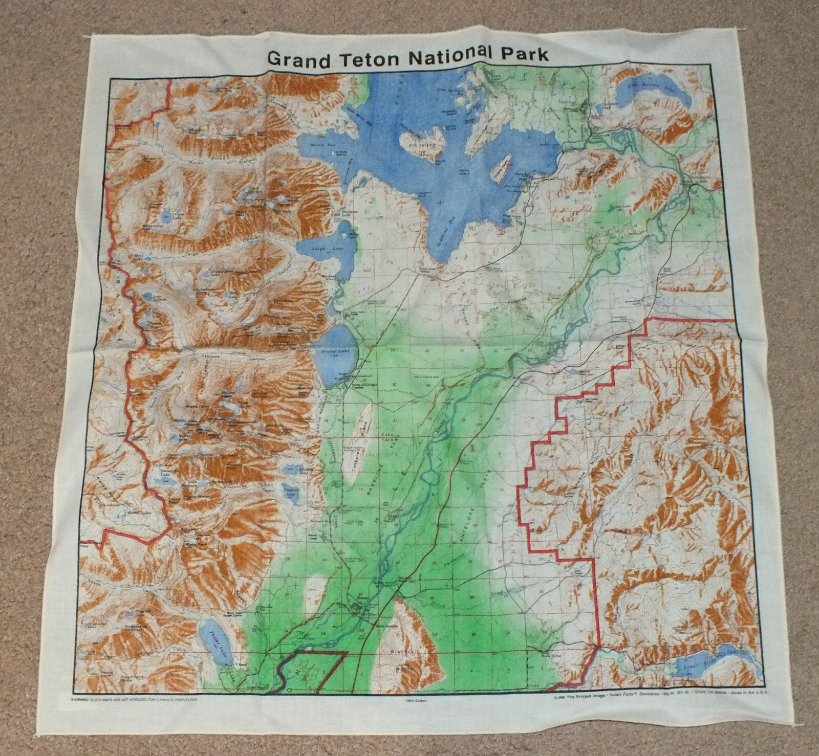 Grand Teton National Park Bandana Topographical Map Cotton Fabric Souvenir HF30