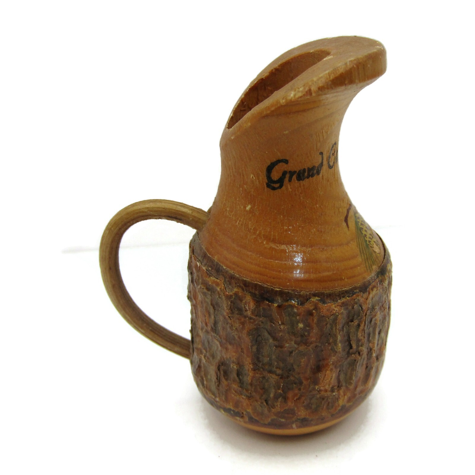 Vintage Grand Canyon Wood Pitcher Jug Souvenir Carved Miniature Rustic Tree Bark